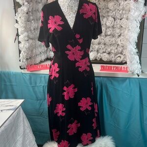 Alfani Black Midi Dress with Vibrant Pink Floral Pattern